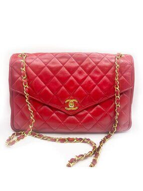 Chanel CC 24K Vintage Jumbo Envelope Flap Bag Lambskin Timeless Red
